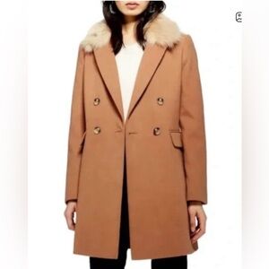 Topshop Naomi Faux Fur Collar Coat